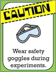 Every science classroom i have been in has a poster involving safety goggles and blindness: The Science Diva Caution Science Safety Posters Science Safety Science Lab Decorations