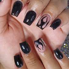 Black Beauty Fire Nails Short Acrylic Nails Designs Dipped Nails