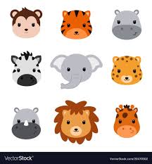 Baby Shower Cute Safari Animals Set Of 9 Animal Heads Isolated On White Background Vector Download A Free P Safari Animals Cute Cartoon Animals Animal Heads