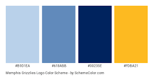Baby blue is a tint of azure, one of the pastel colors. Download Memphis Grizzlies Logo Color Scheme Consisting Of B9d1ea 618abb 00235e And Fdba21 Th Logo Color Schemes Color Palette Yellow Blue Color Schemes