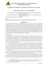 Corporate governance is an evolutionary effort. Pdf Corporate Governance And Risk Management In Malaysia