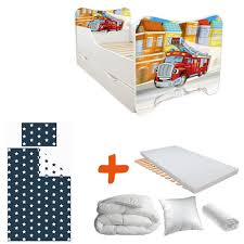 En stock livraison express sous 24h multi : Pack Complet Lit Camion De Pompier Lit Sommier Tiroir De Rangement Matelas Parure Couette Oreiller 70 X140 Cm Pack Textile Lit Enfant Sur Bebegavroche