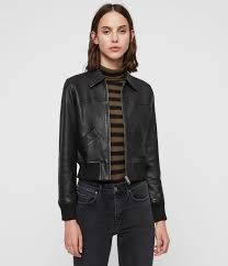 Allsaints Us Womens Pascao Leather Bomber Jacket Black Leather Jackets Women Leather Jacket Black Bomber Jacket