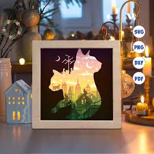 Cat and Moon 2 Paper Cut Light Box Template, 3D Shadow Box SVG Files,  Shadow Box Paper Cut, Light Box SVG, 3D Papercut Light Box SVG File