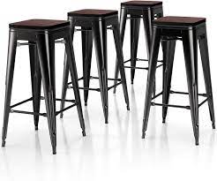 Wood and metal bar stools backless. Buy Vipek 30 Inch Metal Bar Stools High Bar Chair Solid Wood Seat Set Of 4 Backless Kitchen Bar Height Barstool Stackable Dining Stools For Home Pub Restaurant Cafe Patio Gloss Black