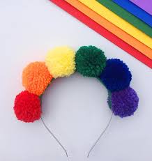 Rainbow Headband Pom Pom Headband Lgbtq Pride Rainbow Pom Etsy Rainbow Headband Rainbow Accessories Pom Pom Headband