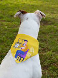 Download Placeit Mockup Of A White Dog Wearing A Sublimated Bandana At The Park