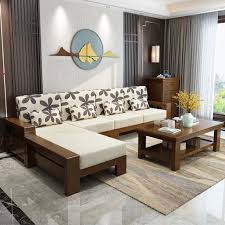 Get different types of sofas & couches. Full Solid Wood Sofa Combination Fabric Sofa Walnut Color Living Room Furniture Shopee Malaysia