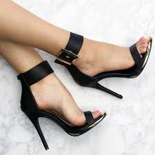 Beautiful Black And Gold High Heels Wedge Ankle Strap Buckle Heels Buckled Heels Heels Beautiful Shoes