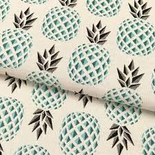 Tissu Ananas Turquoise Et Gris Vendu Par 50 Cm Tissu Des Ursules Tissu Jacquard Tissu