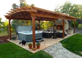 Use these plans for building an attractive wooden gazebo over your hot tub. Diy Hot Tub Cover Hot Tub Backyard Backyard Patio Backyard Pergola
