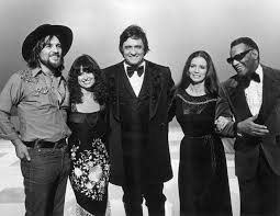 Johnny Cash Invites Friends Waylon Jennings Left Jessi Colter Wife June Carter And Ray Charles To Pose For A Promotional Portrait For His T Johnny Cash June Carter June Carter Cash