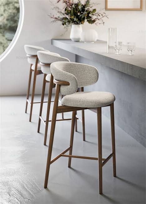 Sillas de Bar de madera maciza nórdica, taburetes altos de cocina para