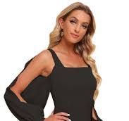Women's Square Neck Split Sleeve Mini Dress in Polyester Fabric for Evening  Events Chic Sexy Cocktail Look Night Out