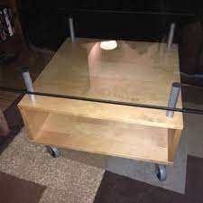 Ikea burvik modern 15 side table round wood w/ steel hendel red new. Find More Ikea Glass Top Coffee Table With 2 Side Wooden Storage Below And Wheels 30 X 30 X 18 For Sale At Up To 90 Off