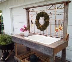 2 Rustic Potting Benches With Sinks Dream Garden Woodworks Rustic Potting Benches Potting Bench With Sink Outdoor Potting Bench