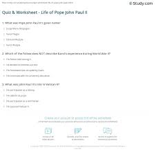Pope francis will make his first trip to the united states in september, and his mass in philadelphia is expected to draw upwards of a million people. Quiz Worksheet Life Of Pope John Paul Ii Study Com