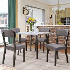 Upholstered kitchen & dining room chairs : Topmax Mid Century 5 Piece Wooden Dining Set With 4 Padded Dining Chairs Kitchen Table Set For Small Spaces Gray