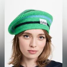 GANNI WOMENS MERINO WOOL AND ALPACA BERET KELLY GREEN NWOT