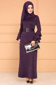 Modaselvim Elbise Kollari Firfirli Simli Elbise 4029ef311 Mor Islamic Dress Fashion Abaya Fashion