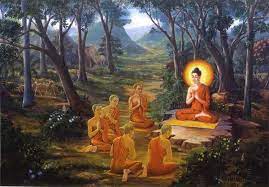 ภาพท 35 ทรงแสดงปฐมเทศนาโปรดป ญจว คค ย ในภาพ พระพ ทธเจ าทรงแสดงปฐมเทศนาคร งแรกในหม ป ญจว คค ย โกณฑ ญญะบรรล เป นพระอร ยสา ภาพวาดพระพ ทธเจ า พระพ ทธเจ า ภาพ