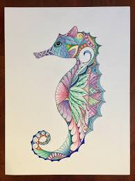 Zentangle Seahorse Seahorse Art Marine Art Colored Seahorse Colored Marine Art Child Room Art Colored Zentangle Zentangle Art Wall Art Seahorse Drawing Seahorse Art Marine Art