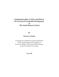 Pdf Entrepreneurship Its Place And Role In The Pursuit Of Sustainable Development In The South African Context