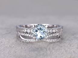 Aquamarine Bridal Ring Set In Bbbgem See Our March Birthstone Wedding Set In Blue W Diamond Wedding Rings Sets Aquamarine Engagement Ring Fine Engagement Rings