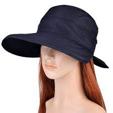 Vbiger Butterfly Knot Sun Wide Brim Visor Floppy Fold Beach Hat Navy Blue Sun Hats For Women Summer Hats For Women Hats For Women