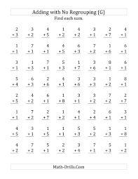 The 64 Single Digit Addition Questions With No Regrouping G Math Worksheet From The Additio Math Addition Worksheets Addition Worksheets Math Fact Worksheets