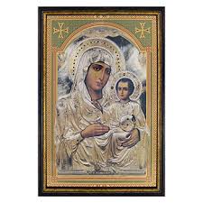U snu, javila mu se presvete bogorodica sa porukom da na tom mestu sagradi hram, a da ikonu bogorodice koju nosi sa sobom odnese u vladimir. Ikona Presveta Bogorodica Jerusalimska 33x23cm Uramljena Mala Srpska Prodavnica