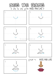 The images above represents how your finished drawing is going to look and the steps involved. How To Draw Cute Cartoon Nose And Lips Step By Step For Kids Rainbow Printables
