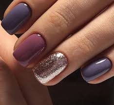 Need some nail design inspiration for your short nails? Purple And Glitter Nails Nails Trendy Nails Shellac Nails