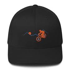 Mountain Biker At Sunset Flexfit Twill Cap Mountain Bike Etsy Biker Outfit Mountain Biker Bike Gift