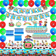 Cocomelon birthday cake ☺️ , a table full of breakfast. Cocomelon Party Supplies Cocomelon Party Decorations Includes Happy Birthday Banner Happy Birthday Cake Topper Cupcake Toppers Tablecloth Knife Fork Spoon Plate Balloons For Baby Boys Girls Party Buy Online In Isle Of Man At Isleofman Desertcart