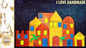 draw houses in the desert in the night رسم لمنازل الصحراء في الليل بأ painting art night
