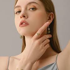 14K Gold Filled Open Ring Adjustable Handmade Hetian Green Jade Crystal  Pearl Ring Wedding Jewelry Valentine Birthday Gift for Women in Kenya