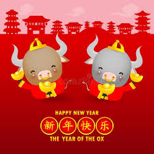 Cute cow character in red costume. Happy Chinese New Year 2021 Greeting Card Little Ox Holding Chinese Gold Year Sponsor Chinese New Year Greeting Chinese New Year Card Happy Chinese New Year