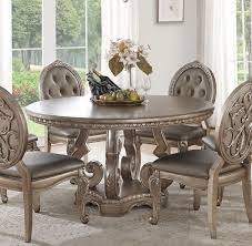 Northville Dining Table W Single Pedestal Round In Antique Champagne Acme Furniture 66915 Round Dining Room Sets Round Dining Room Dining Table In Kitchen