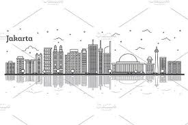 Black And White City Skyline Drawing Outline Jakarta Indonesia City City Skyline Silhouette Skyline Silhouette Black And White City