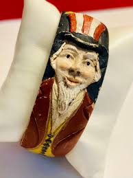 Vintage Jim Shore 1990 Bangle Bracelet Patriotic Uncle Sam Painted -19