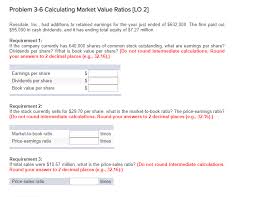 The stock market and economy changes every day and with it comes fluctuations in company stock prices. Solved Problem 3 6 Calculating Market Value Ratios Lo 2 Chegg Com