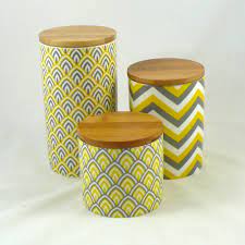 Ceramic kitchen canisters cream ivory ceramic tea coffee. Set Of 3 Modern Retro Ceramic Canisters Kitchen Chevron Yellow Grey Geometric Ceramic Canister Set Ceramic Canisters Yellow Kitchen Decor