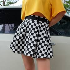 Black And White Plaid Pleated Mini Skirt Checkerboard Pattern High Waist Black And White Mini Pleated Skirt Street Fashion Store Aestheti Checkered Skirt Checkered Skirt Outfit Printed Pleated Skirt