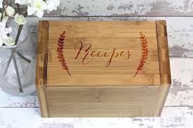 Wood Recipe Box Engraved Bamboo Recipe Box Custom By Hudsonlace Personalized Recipe Box Custom Recipe Box Bamboo Recipe Box