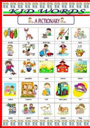 Printable picture cards set playground includes such english words as Kid Words Vocabulary Esl Worksheet By Jhansi