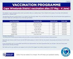 Jun 04, 2021 · clicks has administered more than 15 000 vaccines to date. Western Cape Gov Ø¹Ù„Ù‰ ØªÙˆÙŠØªØ± District Vaccination Sites As At 2 June 2021 We Re Bringing More Sites Online Weekly Linked To The Supply Of Vaccines Thank You For Your Patience