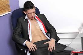 Hot young guy in a suit jerks off and uses a fleshjack on his sexy hard cock