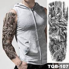 This sleeve tattoo has bright, beautiful colors involved. Grosse Arm Sleeve Tattoo Wald Rose Feder Wasserdicht Temporare Tatto Aufkleber Engel Konig Wolf Lion Korper Art Full Gefalschte Tatoo Temporary Tattoos Aliexpress