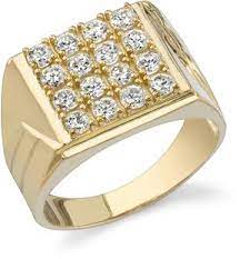 Men S Square Cz Ring 14k Yellow Gold Mens Gold Jewelry Gold Chains For Men Gold Antique Engagement Rings